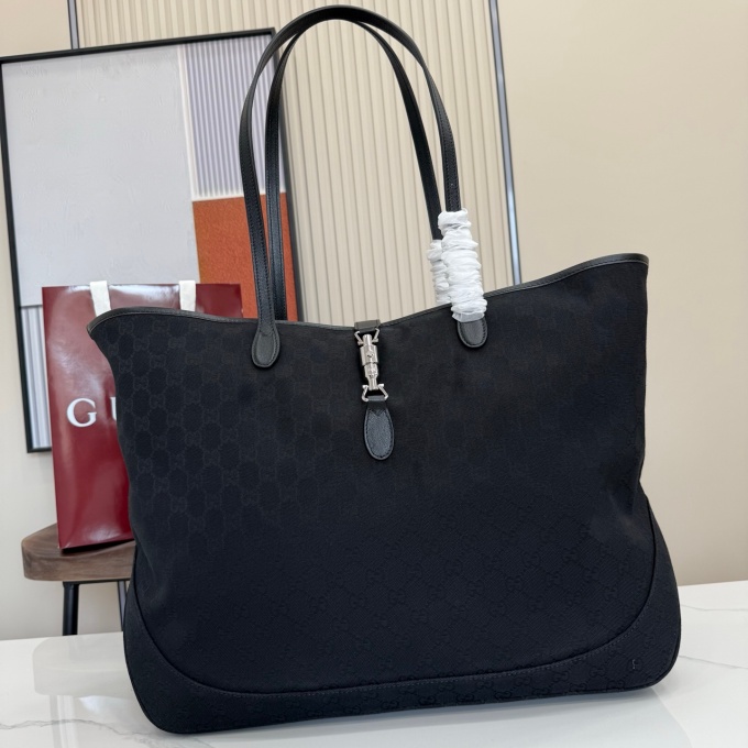 gucci jackie large gg canvas leather trim tote bag #867014